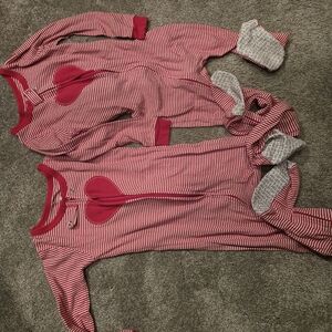 Carter's Red & White Striped Heart Zipper Footed Pajama Set